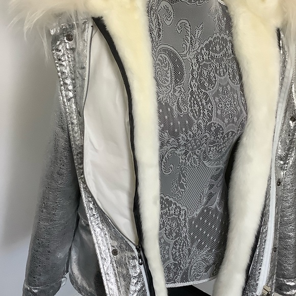 Silver Faux Fur Hooded Jacket, Size M - Picture 8 of 13